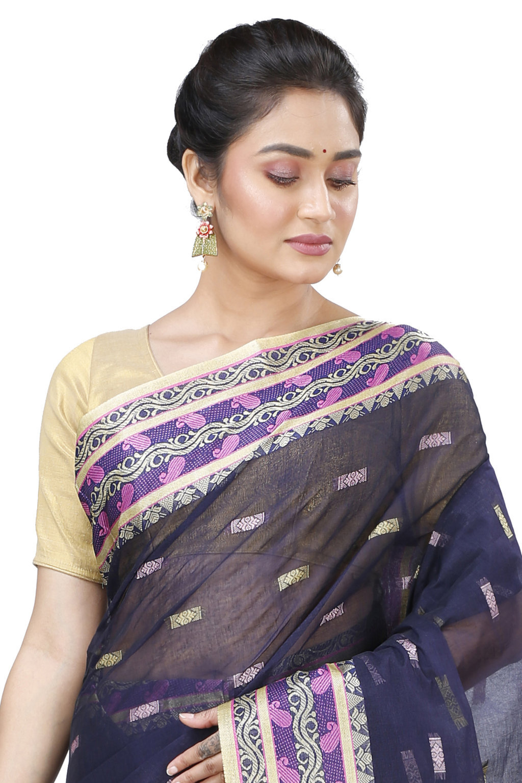 Night Blue Pure Cotton Gayatri Tant Saree (945)